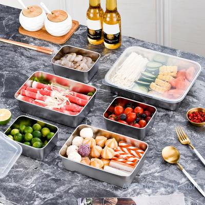 Подносы для хранения продуктов из нержавеющей стали, прямоугольная тарелка для сосисок, лапши, фруктов с крышкой, органайзер для домашней кухни, контейнер для еды