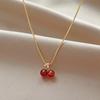 Golden Chain Fruit Chain Necklace Red Cherry Necklace Jewery Cherry Pendant Necklace  Women Fashion