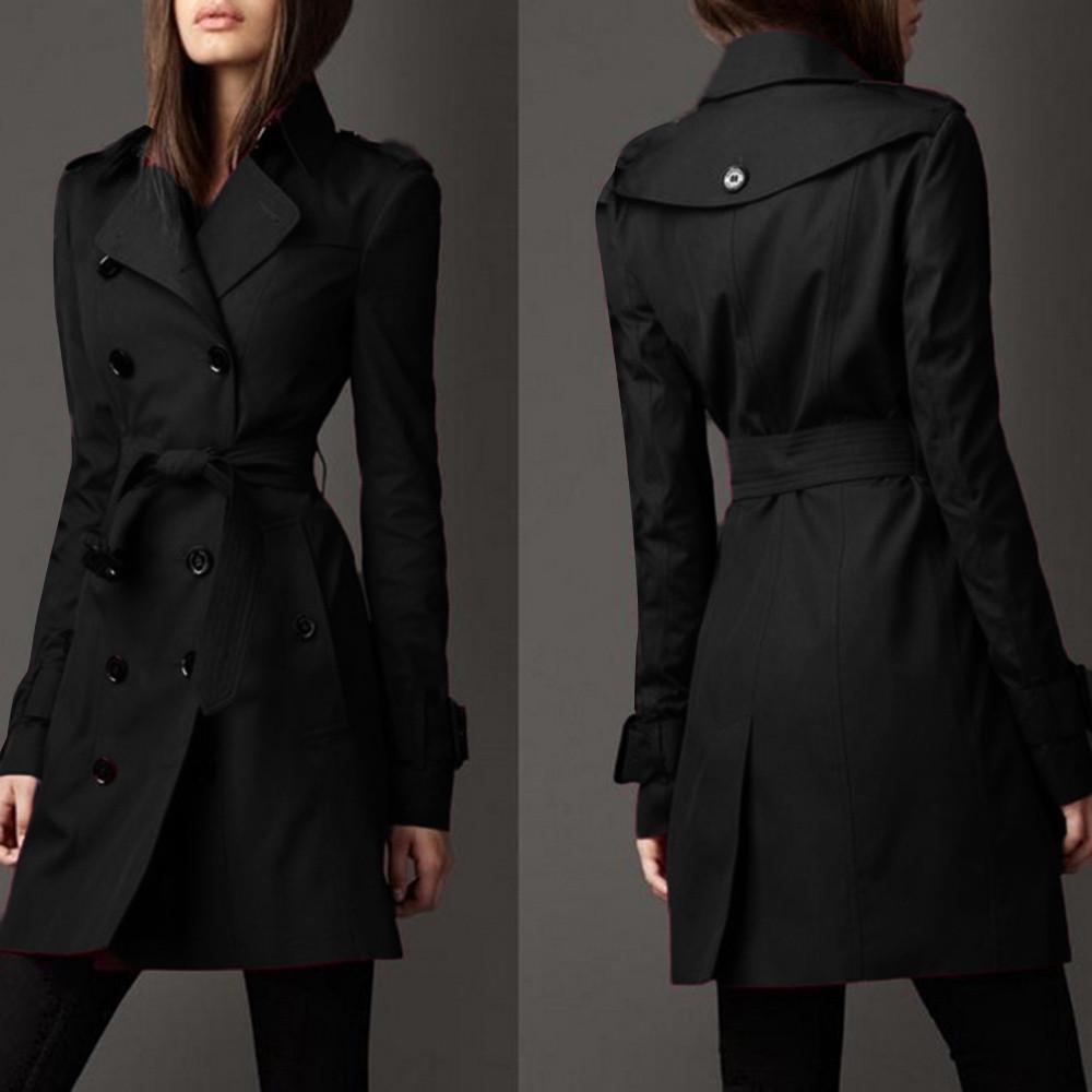 Женский зимний двубортный тонкий длинный плащ с лацканами, пальто