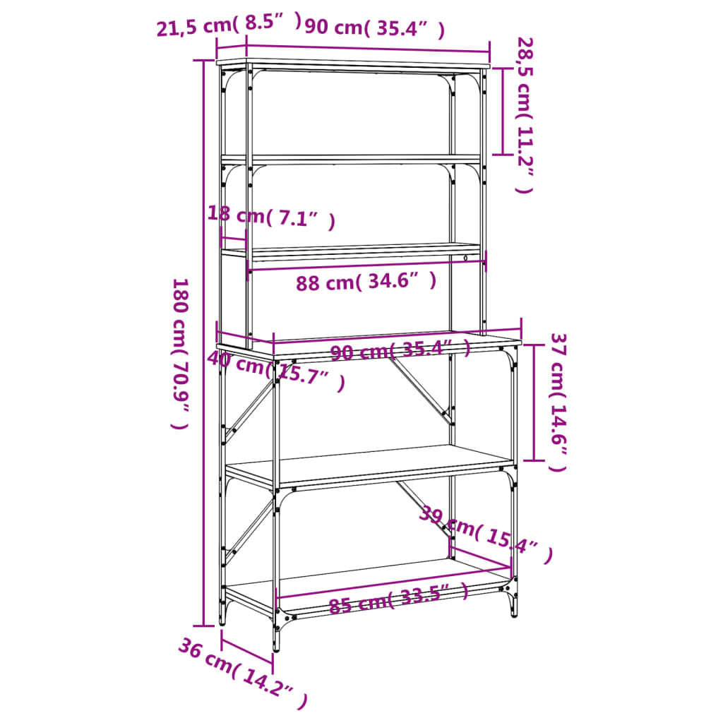 Baker s Shelf with 6 Shelves Smoked Oak Finish 90 x 40 x 180 cm Engineered Wood