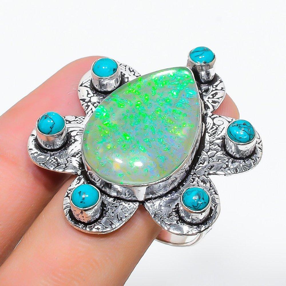 Green Triplet Opal, Turquoise Gemstone 925 Sterling Silver Gift Ring Size 7 H0b66