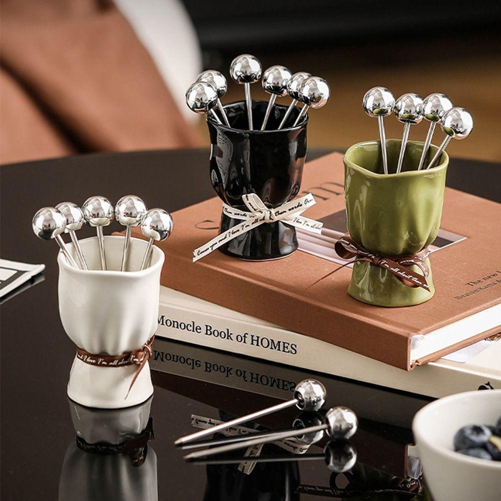Bouquet Shape Fruit Forks Set INS Fruit Receipt Jar Stainless Steel Fork  for Tasting Salad