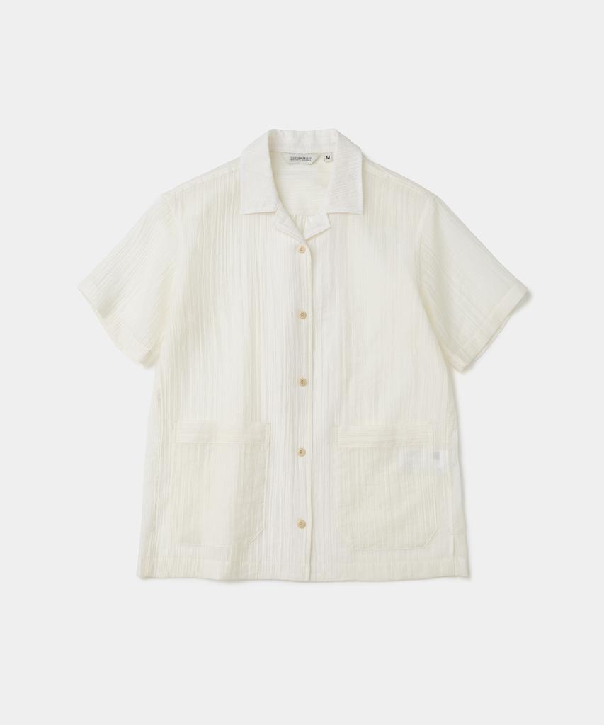 UNIFORM BRIDGE Open Collar Crease S/S Shirt(Women) Ivory