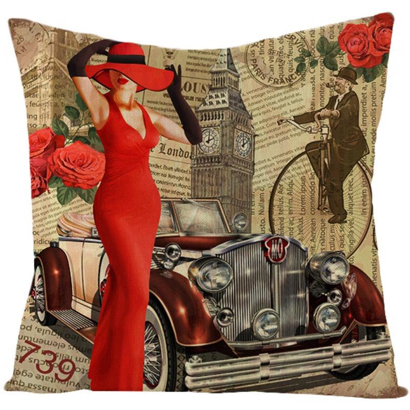 Наволочка в ретро американском стиле, полиэстер, с принтом, подушка для дома, гостиной, дивана, с принтом