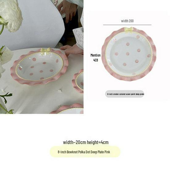 Корейский милый набор керамической тарелки и пиалы с кружевом и бантом для десертов и тортов