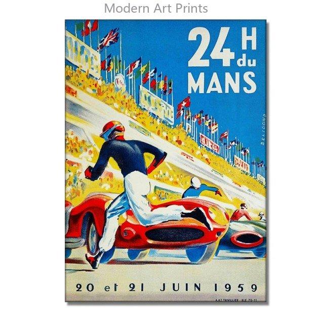 24 часа Ле-Мана Холст Постеры Принт Фотографии спортивных автомобилей Винтажные Картины для настенного искусства для декора дома, гостиной, бара Без рамы