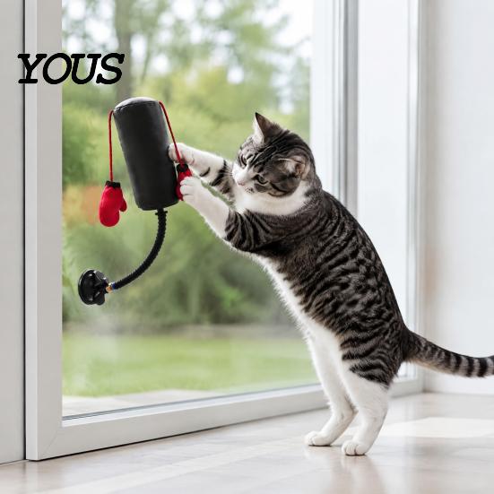 Интерактивные игрушки для домашних животных для самостоятельной игры, Боксерская груша-игрушка для кошек, Игрушка-боксер с подвешенными боксерскими перчатками, Автоматический тизер-игрушка с присоской, Основание-чашка от скуки, Для помещений
