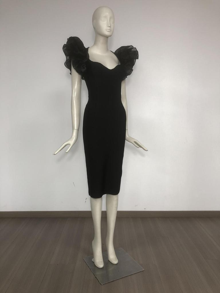 Женское элегантное платье-бодикон с сетчатыми рукавами-рюшами и открытой спиной