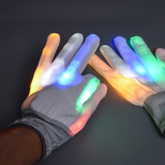 1 Pair Glowing Gloves LED Light Up Finger Gloves with 7 Color Dynamic Light Mode Breathable