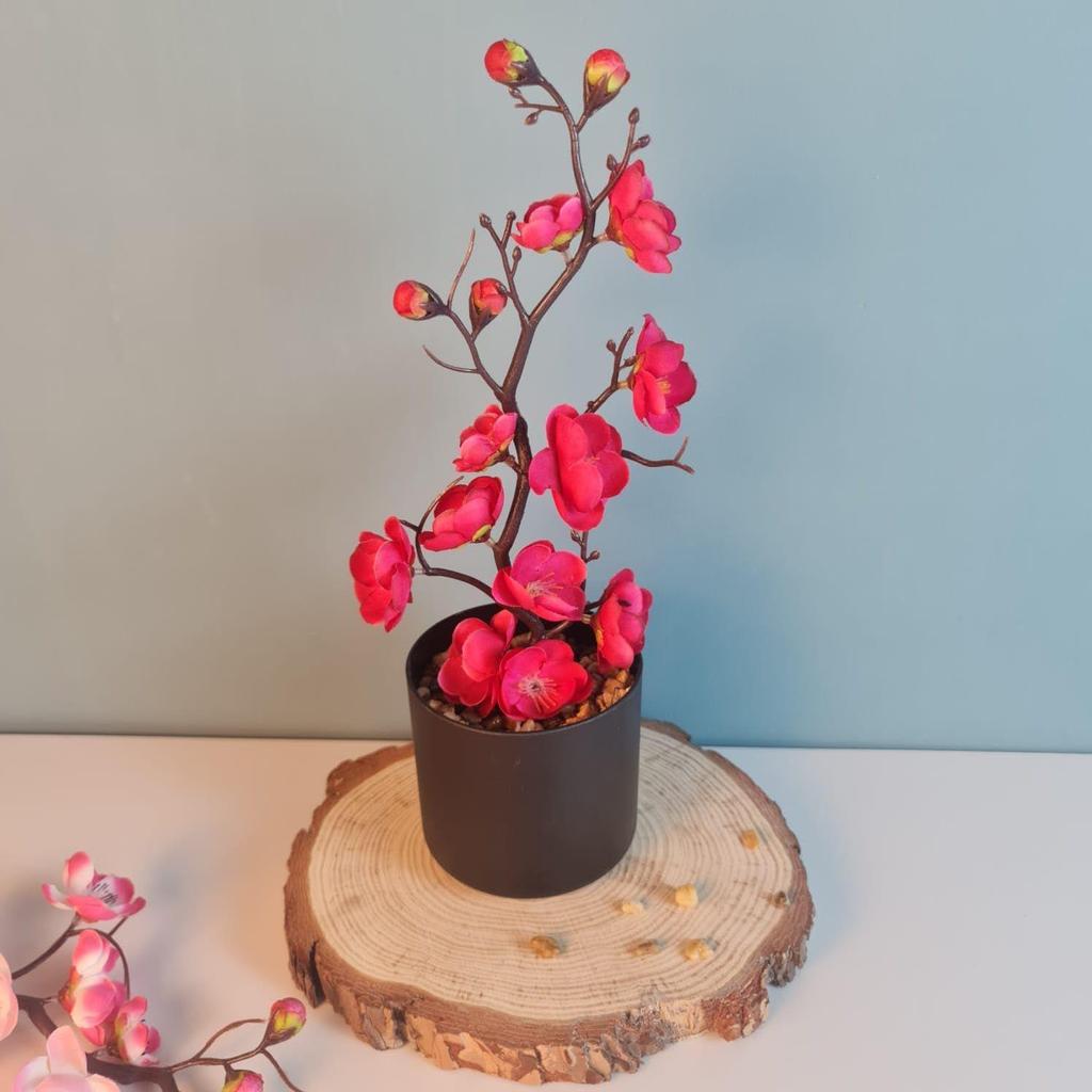 New 1 Pcs Artificial Cherry Blossom Bonsai Tree with Wooden Pot for Home Decor, Living Room