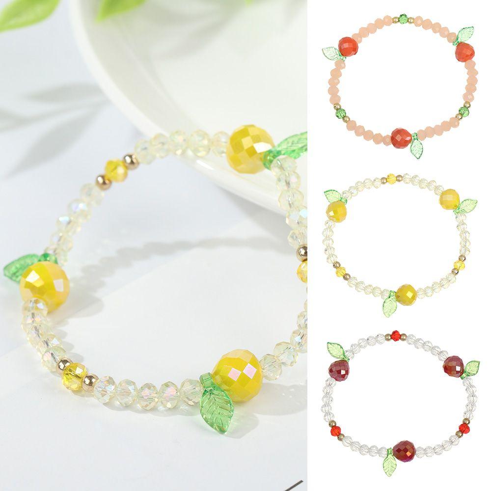 Girl Sweet Gift Bangles Elastic Rope Bracelets Glass Crystal Stone Fruit Crystal Beaded Bracelet