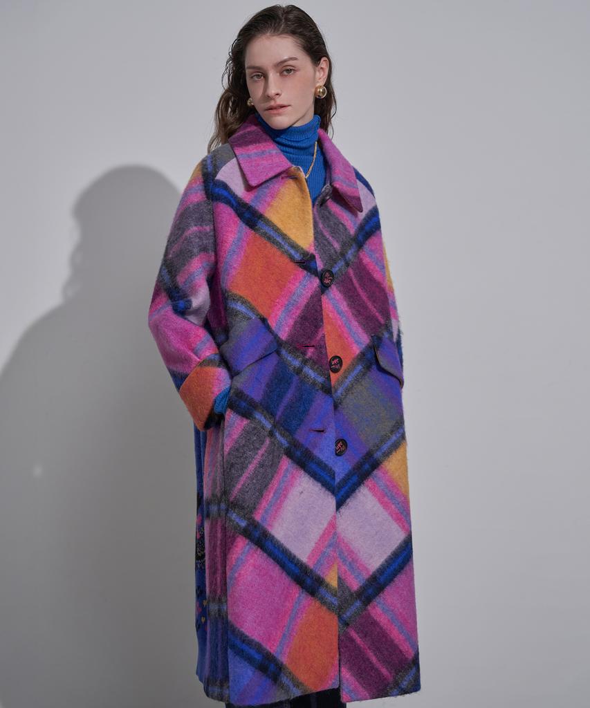 Lenic&Mccoy [Italian Imported Material] Color Block Check Handmade Wool Coat Mm12Ct203Hjy