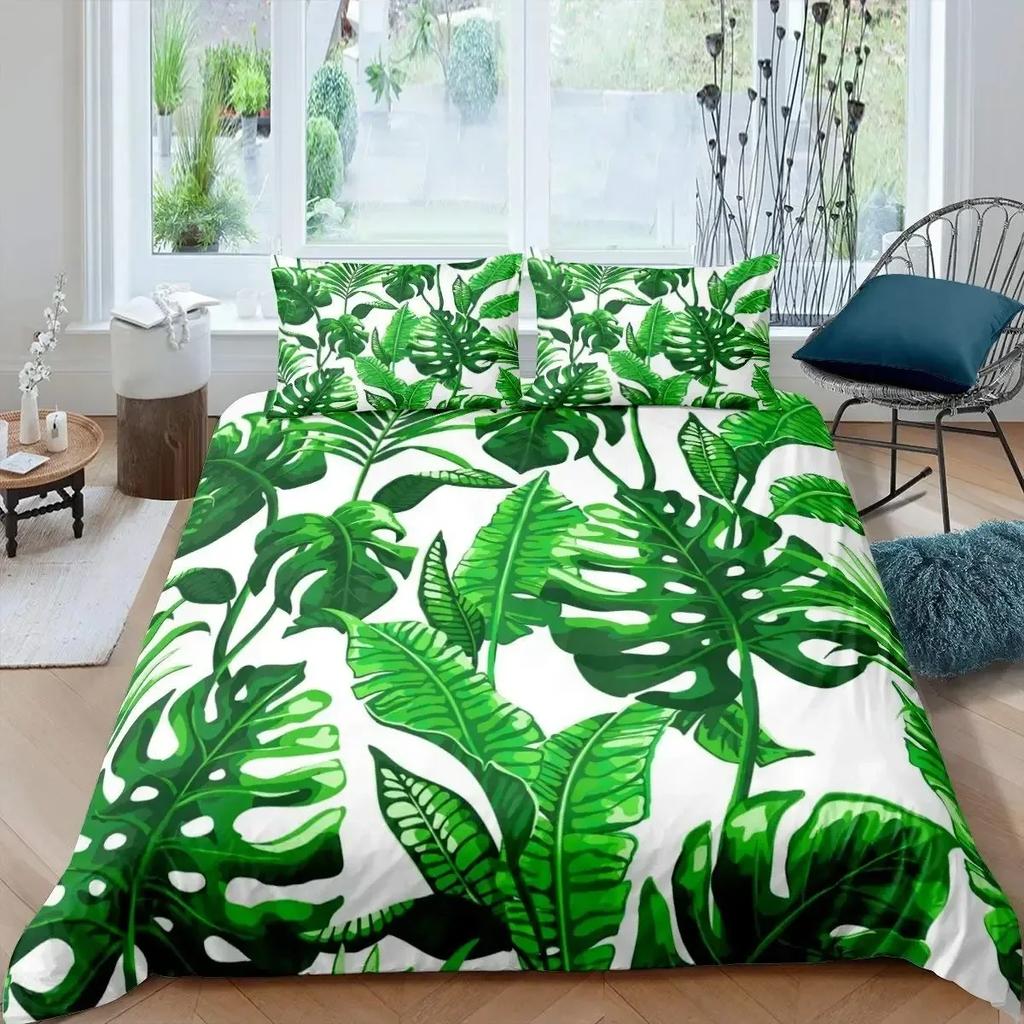 Palm Leaves Monstera Banana Leaves Comfortable Duvet Quilt Cover Pillowcase Bedding Set Children Bedroom Decoration Home Textile