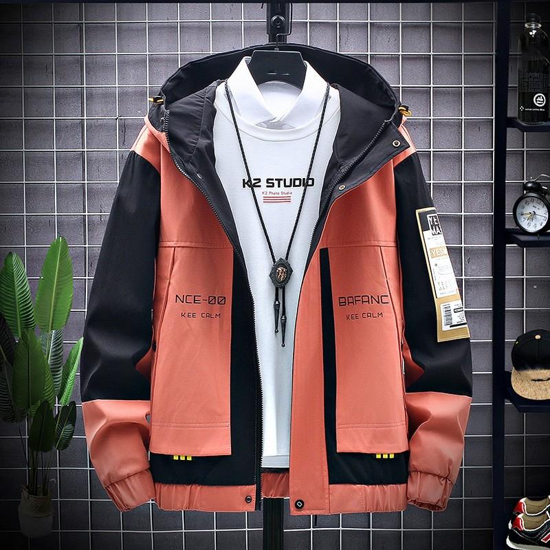 Мужская куртка больших размеров с капюшоном и прямым подолом в цветных блоках