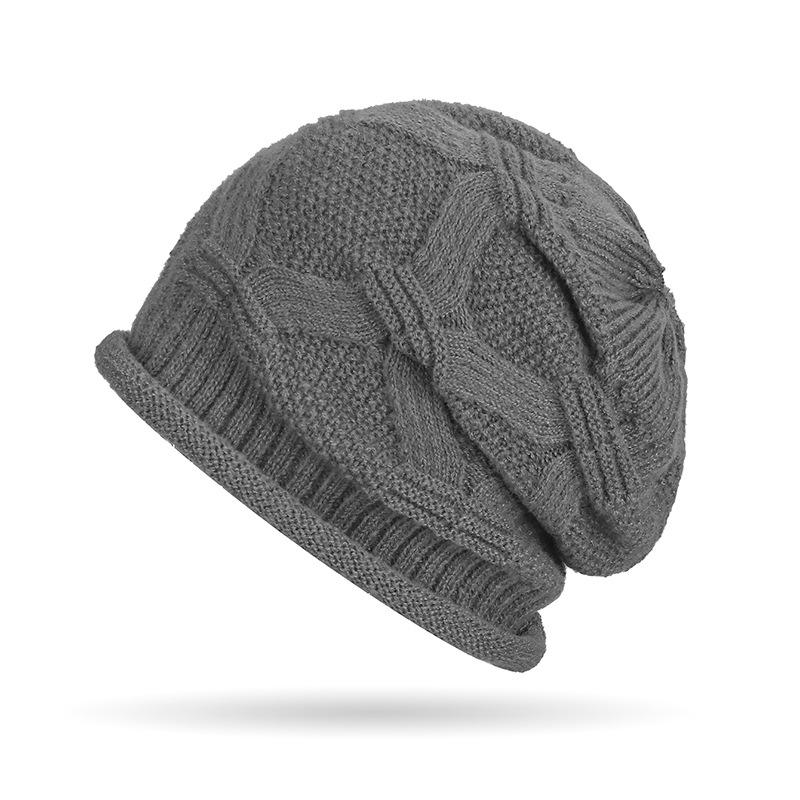 Осенне-зимняя теплая вязаная шапка для мужчин и женщин с узором из конопли, эластичная завитая шерстяная шапка