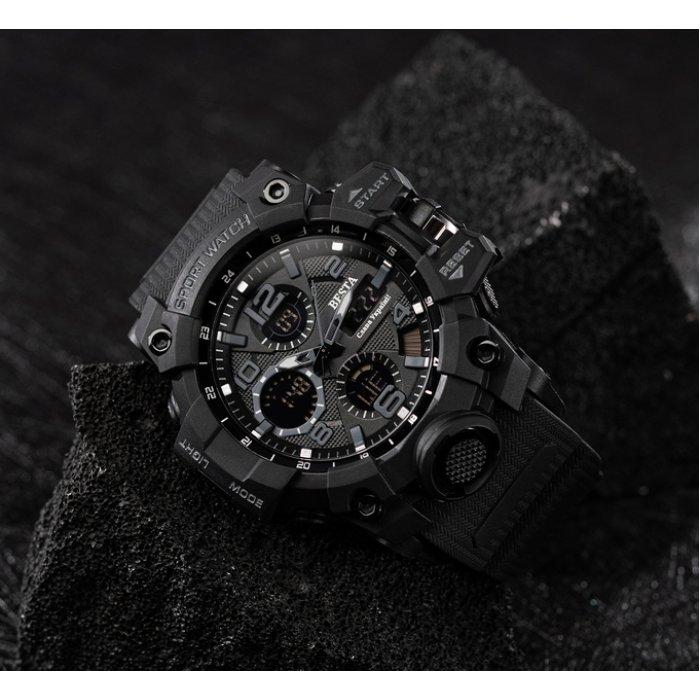 Мужские спортивные тактические часы Besta Power Black с секундомером и будильником