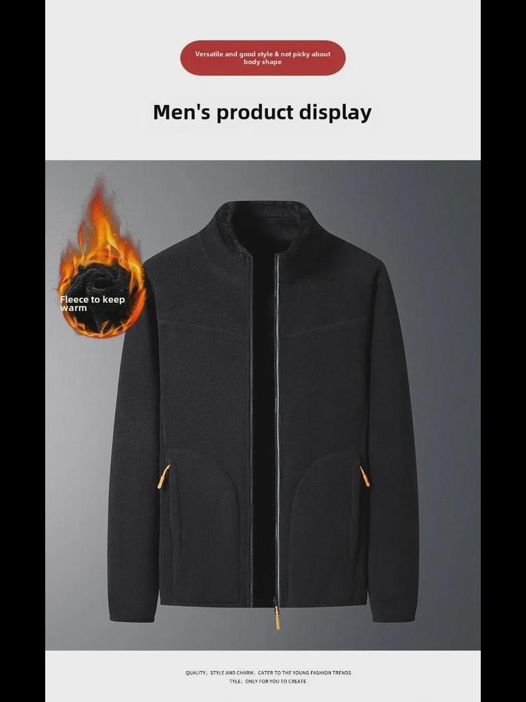 Double-Sided Coral Fleece Jacket - Multi-Color Couple's Autumn/Winter Top