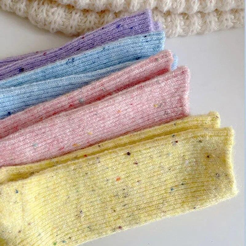 1/3/5 пар утолщенных однотонных женских носков, осенне-зимние шерстяные носки, милые носки со средним ворсом для девочек, кашемировые носки в горошек