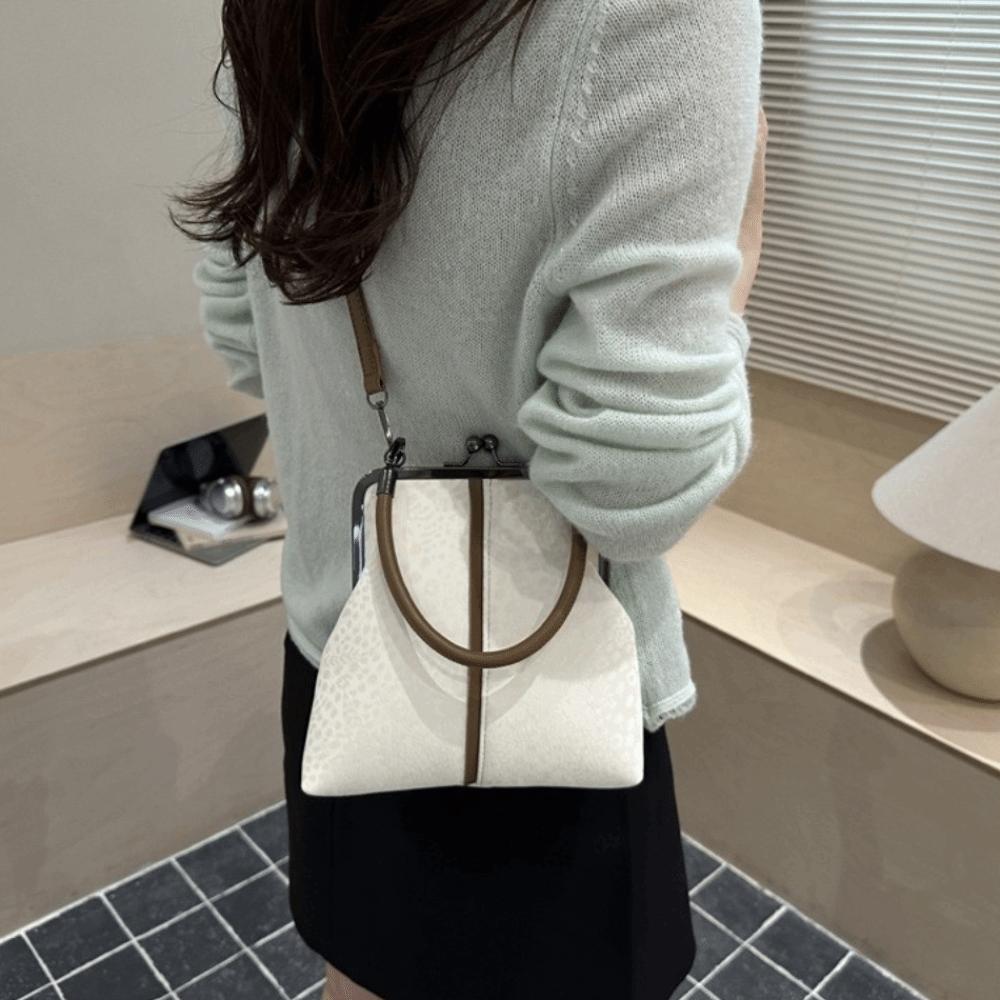 Large Capacity Kiss Lock Shoulder Bag Leopard Print Vintage Handbag Crossbody Bag Shopping