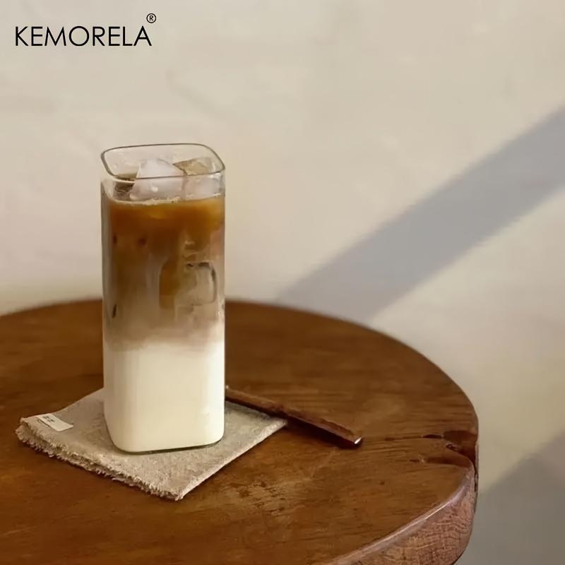 KEMORELA 4/6 шт. 380 мл Портативная кружка для питья - Уникальная квадратная термостойкая стеклянная кружка с крышкой и соломинкой, универсальная для горячих или холодных напитков