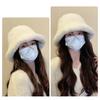Women Winter Bucket Hat Fuzzy Plush Short Brim Solid Color Dome Windproof Warmth Sun Protection Fisherman Cap Outdoor Travel Headwear