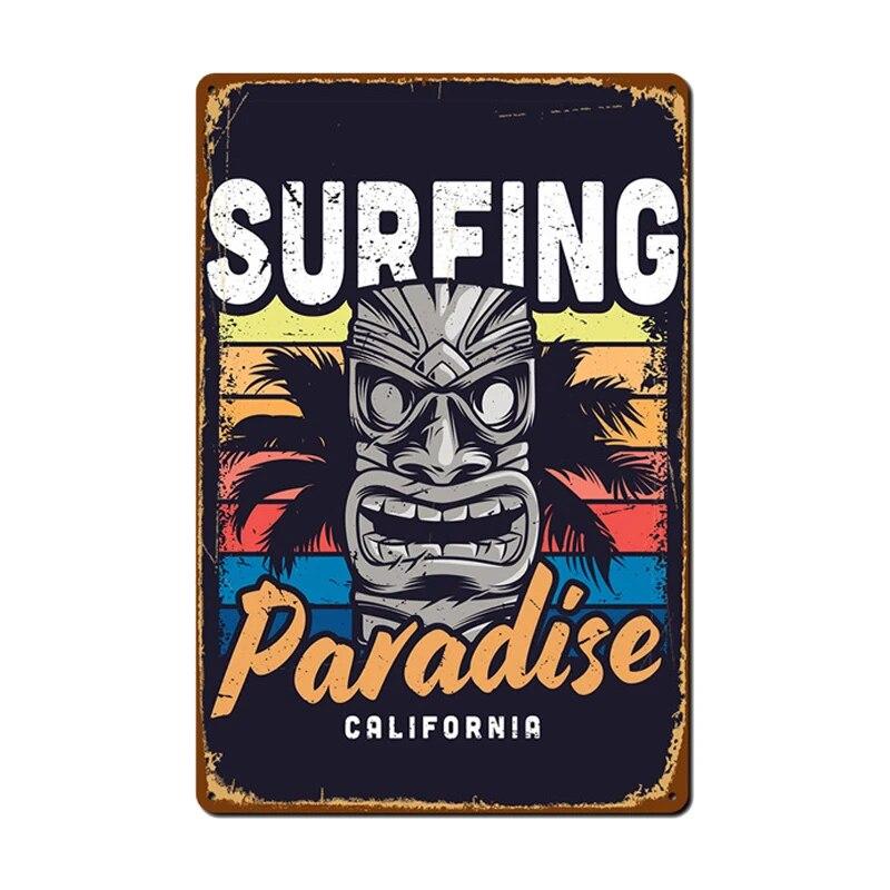 Алоха Тики Бар Плакат Оловянная Вывеска Винтаж Пляжная Вечеринка Бар Паб Настенный Декор Металлическая Пластина Ретро Гавайи Серфинг Таблички