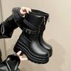 Модные 9 см платформы массивные ботинки женские высокие каблуки новые 2024 осень середина икры кожаные кроссовки тренд зимние коричневые мотоциклетные ботинки Zapatos