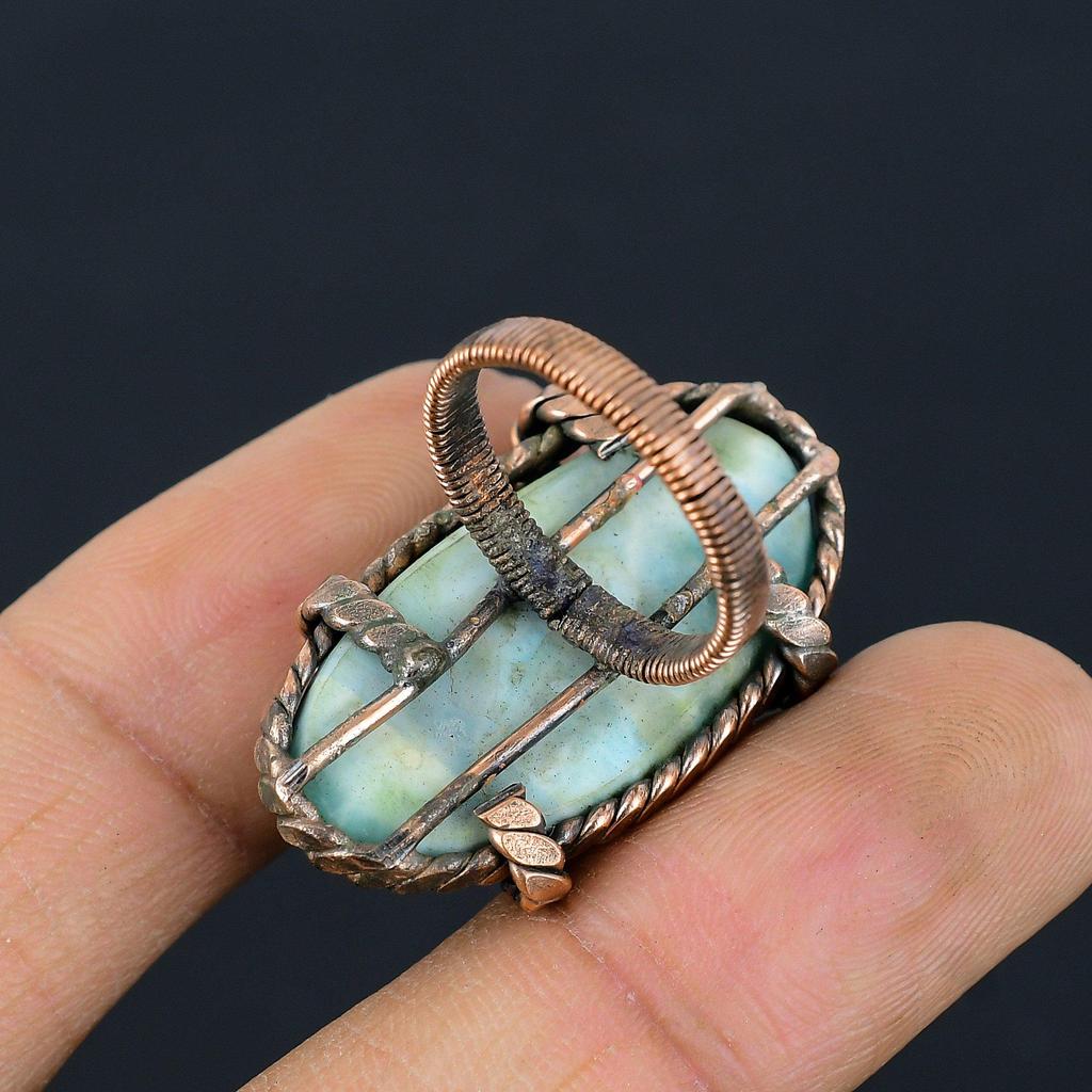 Медная проволока драгоценной камня Ларимар обернула кольцо ювелирных изделий ручной работы для подарка