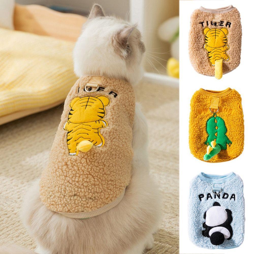 Теплый плюшевый жилет для собак с изображением динозавра, зимняя одежда для кошек, двуногая одежда для кошек и собак