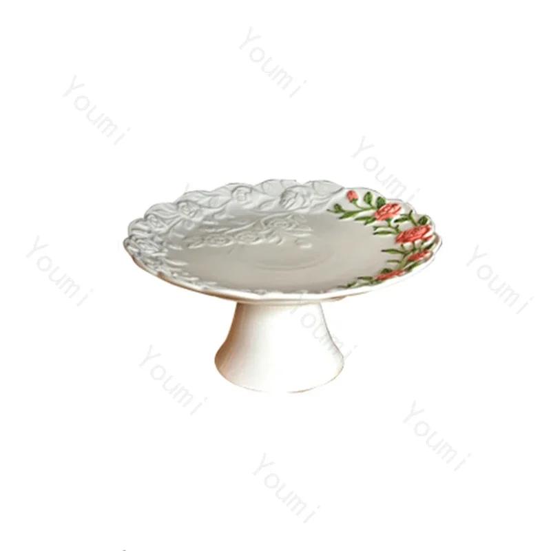 Керамические тарелки с розами во французском стиле для ресторана, послеобеденного чая, десерта, фруктов, подноса для вечеринки, изысканной домашней посуды