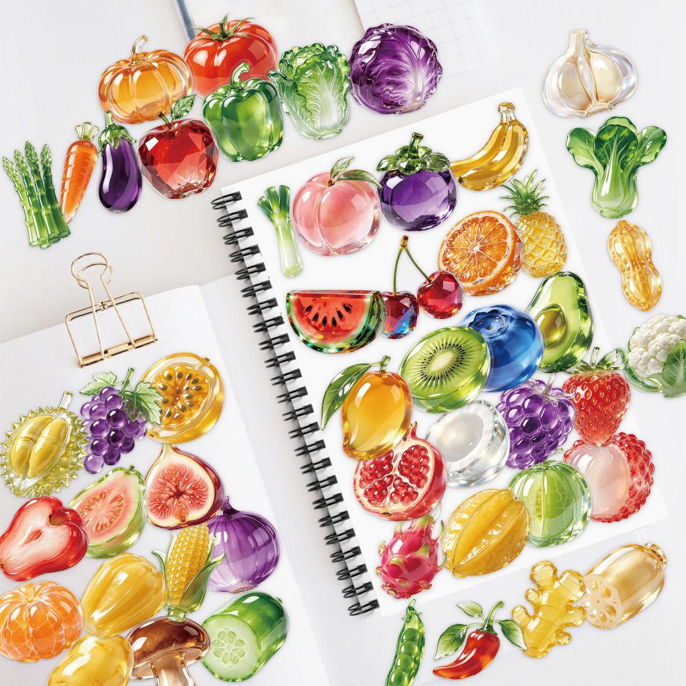 50Pcs/Set Glass Watercolor Fruits & Vegetables Series 03 PET Clear Stickers Waterproof DIY Fashion Decals Stickers