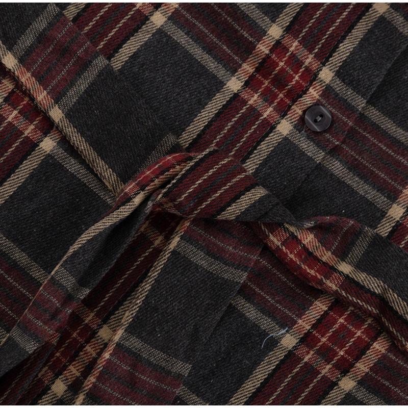 Свободная клетчатая рубашка с длинным рукавом и полуюбка, универсальный женский комплект с отложным воротником и широким поясом, весна 2025 г.