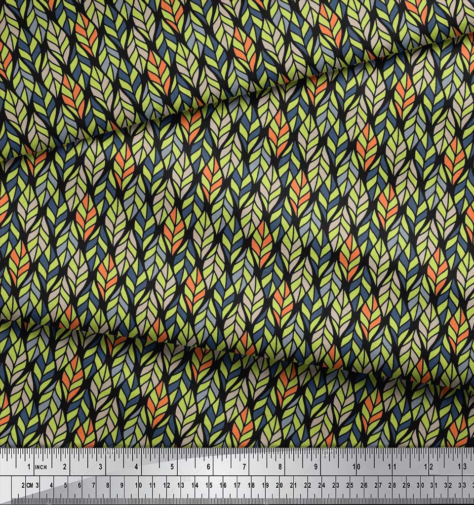 Soimoi Japan Crepe Satin Fabric Leaves Small Decor Fabric Printed Metre 42 Inch