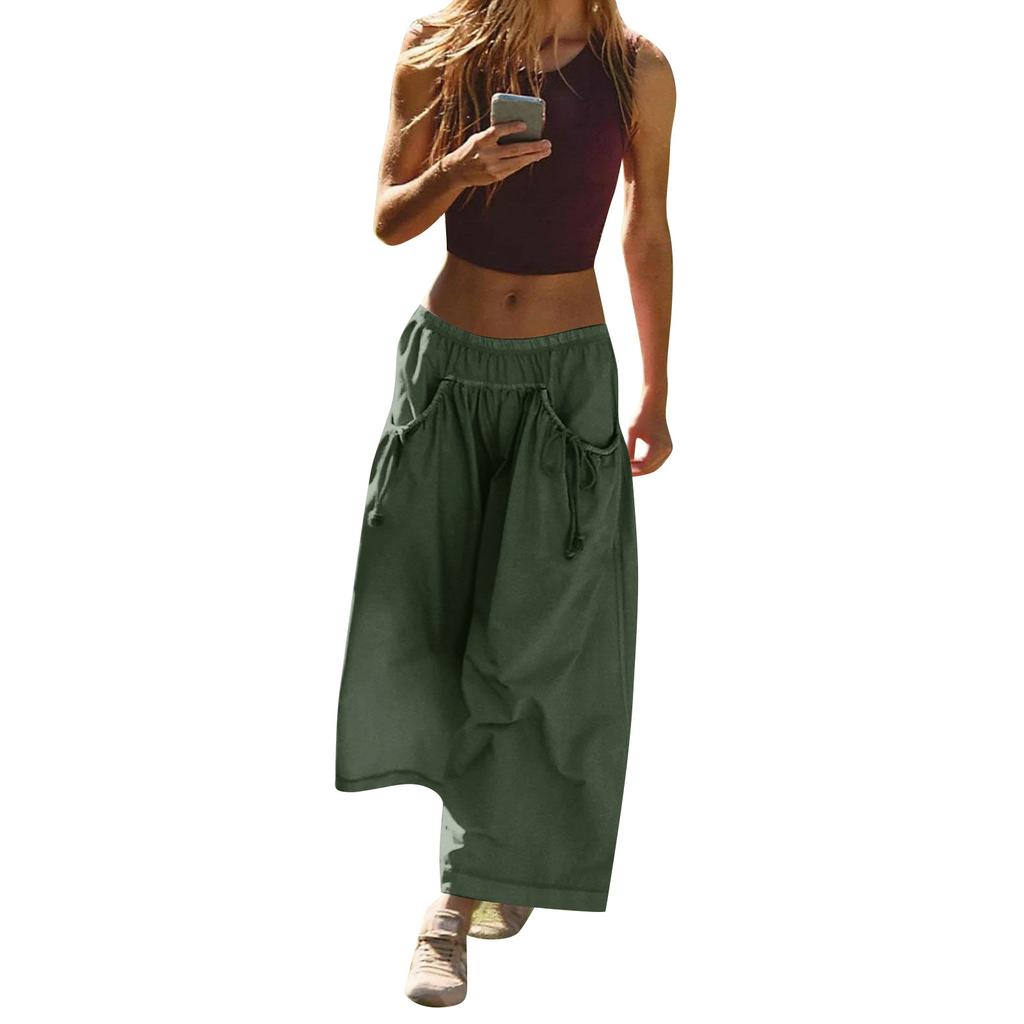 Женские свободные широкие треккинговые брюки шаг за шагом летние широкие повседневные брюки с большими присборенными карманами