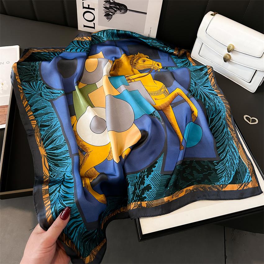 Geometric Color Matching Simulation Silk 70 Small Square Scarf Printed Silk Scarf Women'S Thin Scarf Sunscreen Headscarf