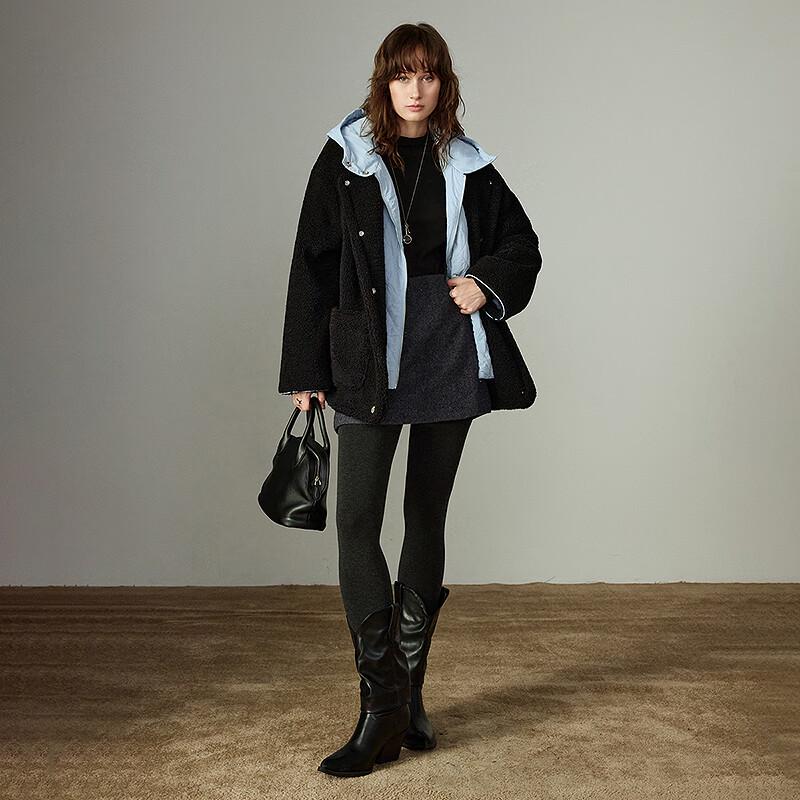 Chuyu Women's Faux Two-Piece Hooded Plush Padded Winter Coat