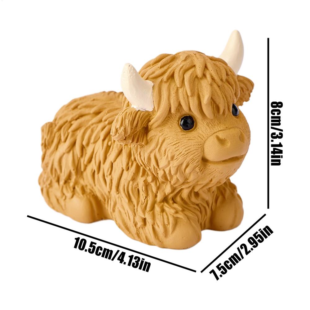 Статуэтка шотландской коровы, фермерская скульптура животного, украшения, милая фигурка, настольное полимерное животное, ландшафтное украшение для дома