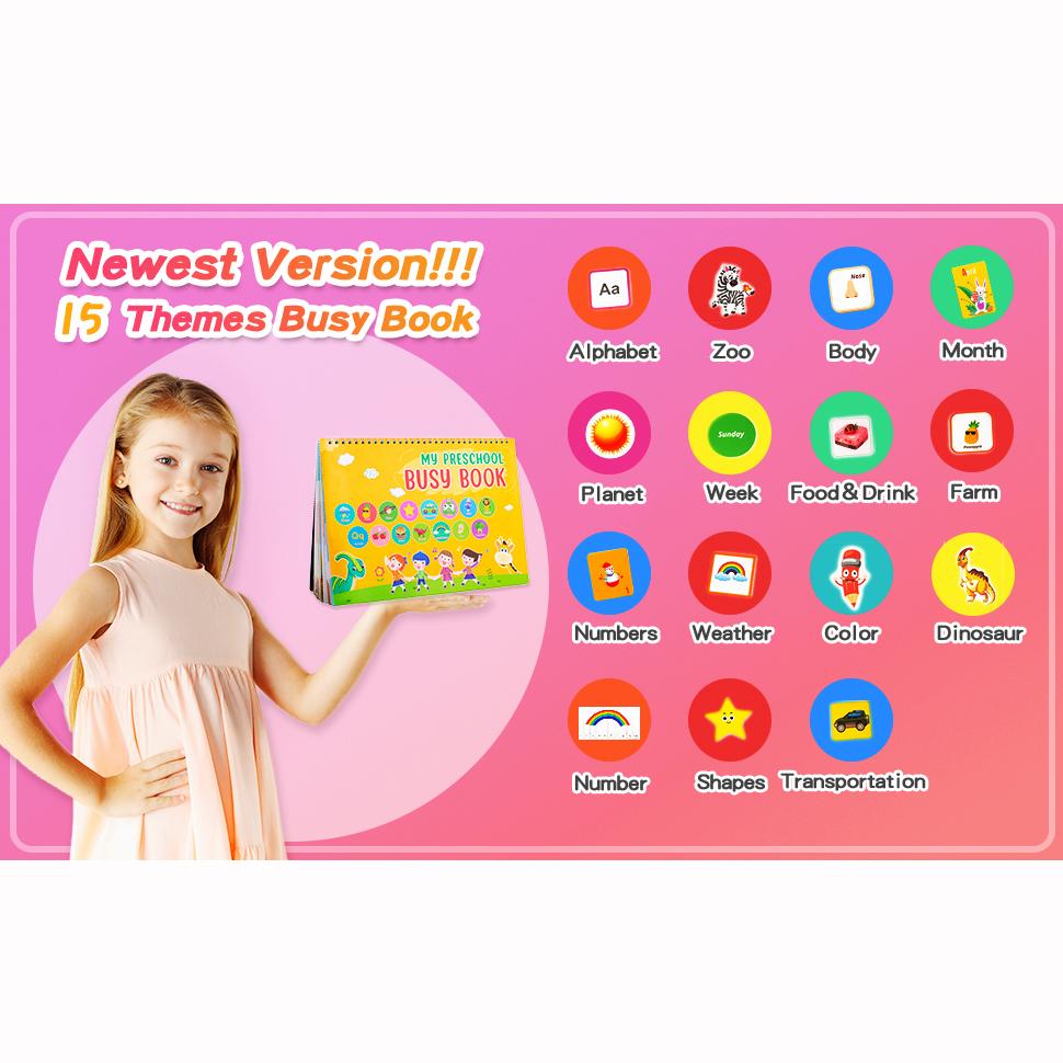 30 Themes Busy Books, Montessori Preschool Learning Activities Drawing Book Toddler Busy Book Preschool Workbook Binder Montessori Toy