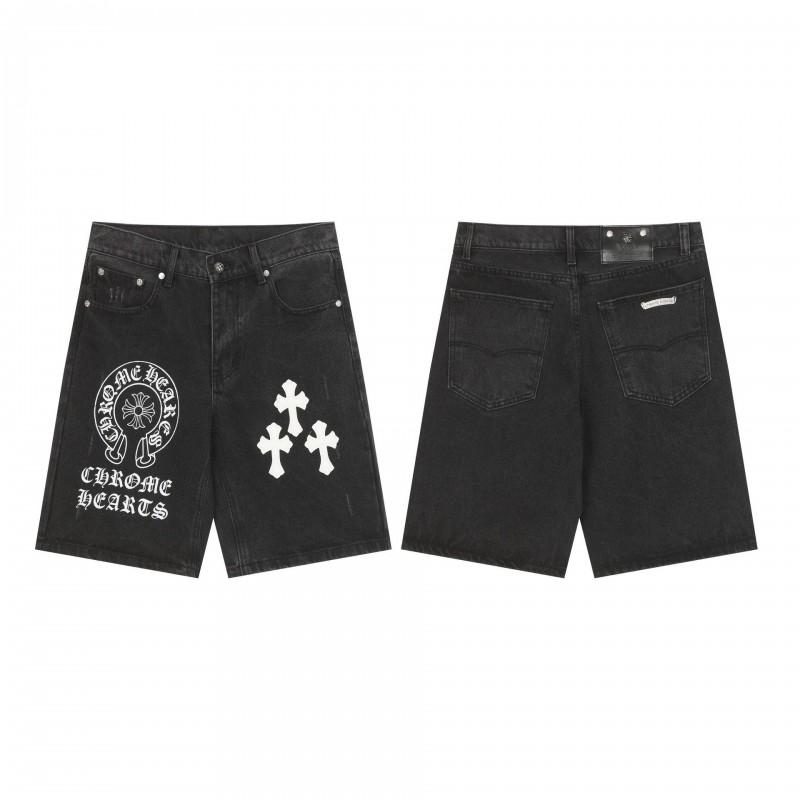 Vintage Washed Denim Shorts With Metal Accents Unisex Straight Fit Punk Style Cotton Blend