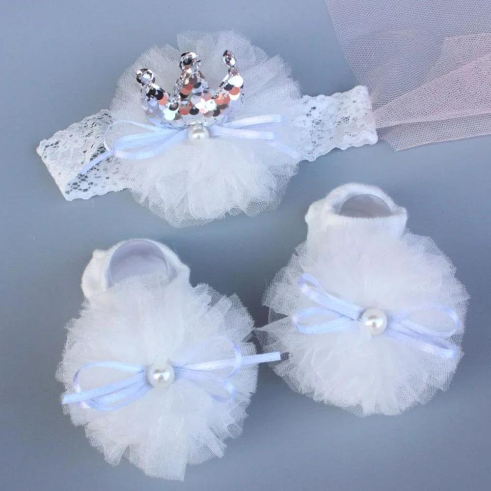 Soft Baby Headband Sock Set Floor Socks Children's Boat Socks New Baby Crown Flower Headband