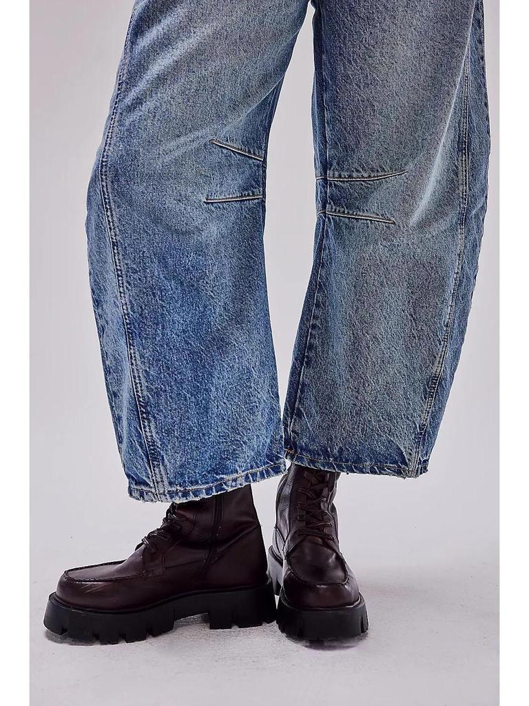 2024 Женские джинсы из выстиранного денима широкого кроя со средней/низкой посадкой