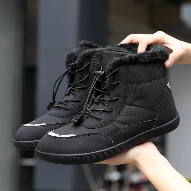 Women's Winter Snow Boots Fur Lined Barefoot Boots Wide Toe Box Ankle Booties Walking Boots Outdoor With Plush Cotton Shoes
