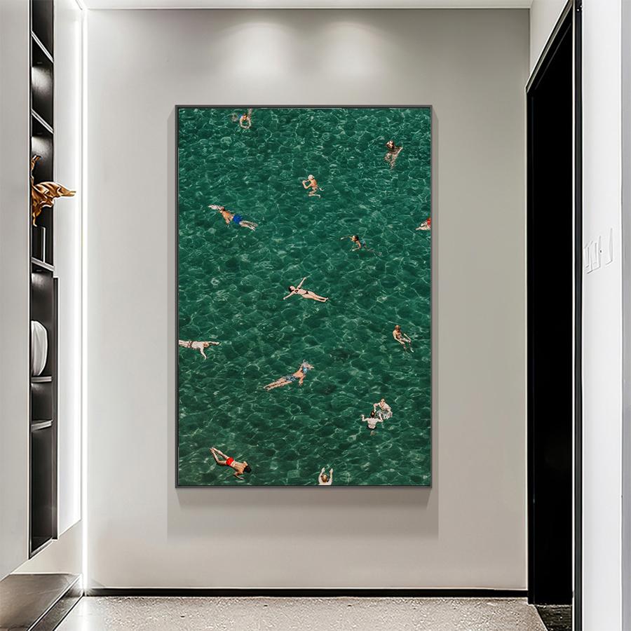 Современные зеленые постеры, плавающие в бассейне, принты для стен, средиземноморские принты, настенные постеры, декор для дома, без рамы
