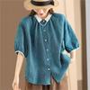 Women Vintage Summer Shirts Tops Turn-down Collar Half Sleeve Button Blouses Casual Women Shirts