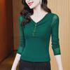 Autumn 2023 V-Neck Waist-Slimming Beaded Mesh Top for Women