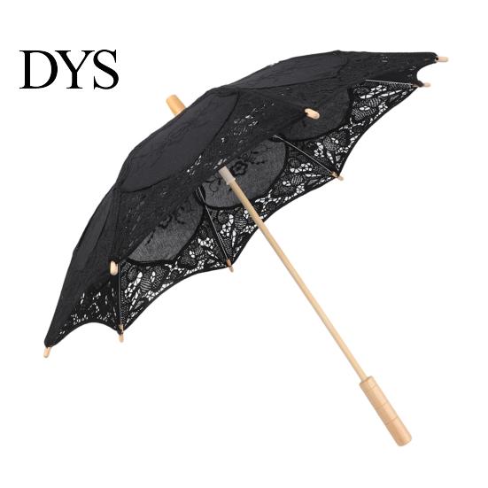 Fashionable Daily Travel Parasol Vintage Gothic Lace Umbrella, Black Bridal for Halloween Elegant Hollow Embroidery Umbrella Witch Cosplay,