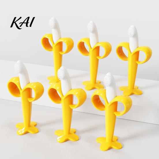 Soft Gum Soothing Toys Banana Silicone Teether, Baby Toothbrush Chew Toy with Raised Particles, Food-Grade BPA Free Teething Products BPA-Free