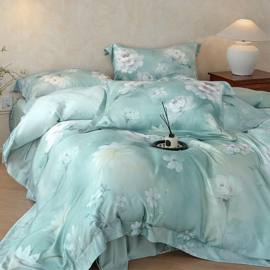High end 60 thread Lanjing Tencel floral print four piece set [Corner Flower Town/Furu Manye]