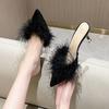 Зимние женские тапочки, теплые сандалии, повседневные туфли на среднем каблуке, новые остроносые плюшевые туфли, размер плюс 42