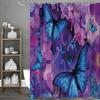 Butterfly Floral Blue and Purple Shower Curtain, Bathroom Decorative Shower Curtain, Waterproof Shower Curtain with Hooks